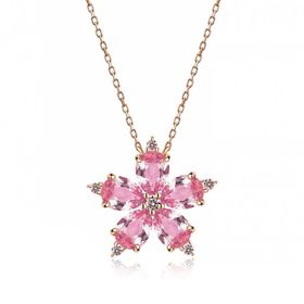 Gumush T5180 Gümüş Rose Pembe Kamelya Çiçeği Kolye