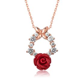 Gumush T5205 ​​Gümüş Rose Kırmızı Gül Kolye