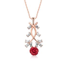 Gumush T5207 ​Gümüş Rose Kırmızı Gül Kolye
