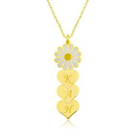 Gumush ​T5217 Gümüş Gold Kişiye Özel Kalpli Papatya Kolye
