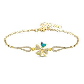 Gumush T5246 Gold Nazarlı Yonca Gümüş Bileklik
