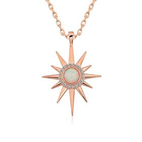Gumush T5264 ​Gümüş Rose Beyaz Opal Taşlı Kutup Yıldızı Kolye
