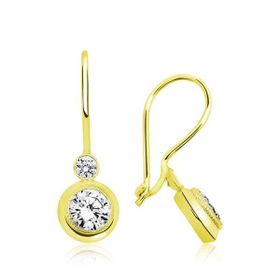Gumush T5307 PB Gold Sallantılı Tek Taş Gümüş Küpe