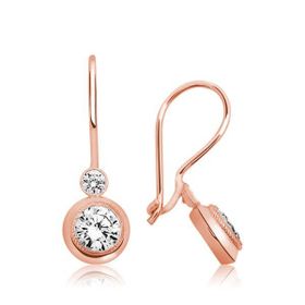 Gumush T5308 PB Rose Sallantılı Tek Taş Gümüş Küpe