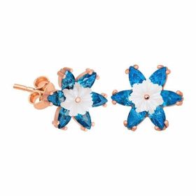 Gumush T5343 PB Mavi Lotus Çiçeği Gümüş Küpe