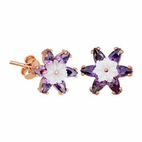 Gumush T5351 PB Mor Lotus Çiçeği Gümüş Küpe