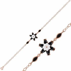 Gumush T5353 PB Siyah Lotus Çiçeği Gümüş Bileklik