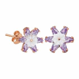 Gumush T5354 PB Lila Lotus Çiçeği Gümüş Küpe