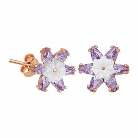 Gumush T5354 PB Lila Lotus Çiçeği Gümüş Küpe