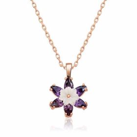 Gumush T5356 Gümüş Rose Mor Lotus Çiçeği Kolye