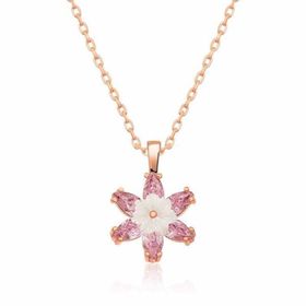 Gumush T5361 Gümüş Rose Pembe Lotus Çiçeği Kolye