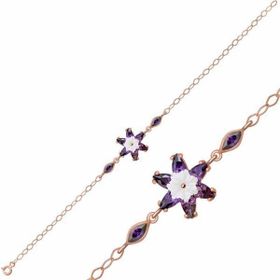 Gumush T5364 PB Mor Lotus Çiçeği Gümüş Bileklik