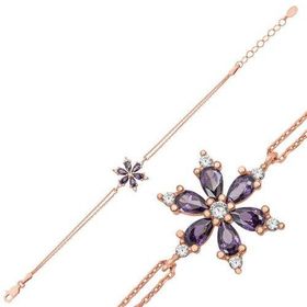 Gumush T5364 PB Mor Lotus Çiçeği Gümüş Bileklik