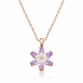 Gumush T5365 Gümüş Rose Lila Lotus Çiçeği Kolye