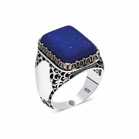 Gumush T5388 Mavi Lapis Taşlı Kare Erkek Gümüş Yüzük