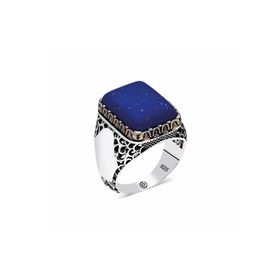Gumush T5388 Mavi Lapis Taşlı Kare Erkek Gümüş Yüzük