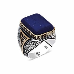 Gumush T5411 Koyu Mavi Lapis Taşlı Kare Erkek Gümüş Yüzük