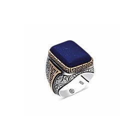 Gumush T5411 Koyu Mavi Lapis Taşlı Kare Erkek Gümüş Yüzük
