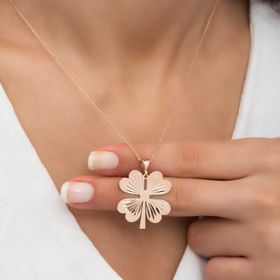Gumush T5549 PB Dört Yaprak Rose Yonca Bayan Gümüş Kolye