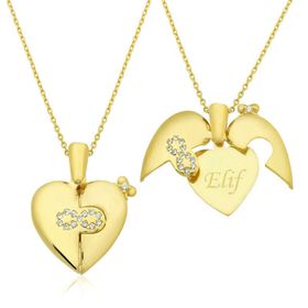 Gumush T5592 Gümüş Gold İsim Yazılı Sonsuz Kalp Kolye