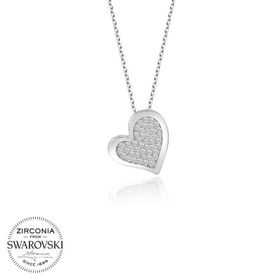 Gumush T5740 Swarovski Taşlı Kalp Gümüş Kadın Kolye