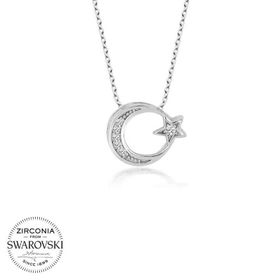 Gumush T5785 PB Swarovski Taşlı Ayyıldız Gümüş Kolye