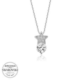 Gumush T5786 PB Swarovski Taşlı Yıldız Tektaş Gümüş Kolye