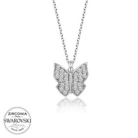 Gumush T5789 PB Swarovski Taşlı Kelebek Gümüş Kolye
