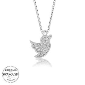 Gumush T5803CN Swarovski Taşlı Kuş Kadın Gümüş Kolye