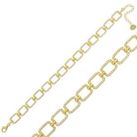 Gumush T5877 Gold Kare Taşlı Gümüş Bayan Bileklik