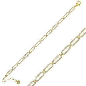 Gumush T5879 Gold Oval Taşlı Gümüş Bayan Bileklik