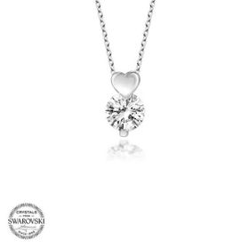 Gumush T5884 Swarovski Taşlı Kalp Tektaş Gümüş Kadın Kolye