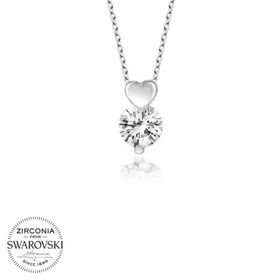 Gumush T5884 Swarovski Taşlı Kalp Tektaş Gümüş Kadın Kolye