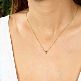 Gumush T5909 Gold 3 Boyutlu T Harf Gümüş Kadın Kolye