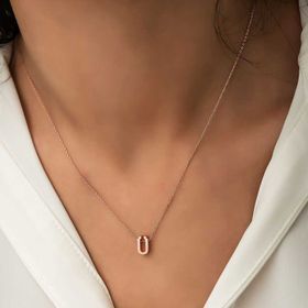 Gumush T5930 Rose 3 Boyutlu Ü Harf Gümüş Bayan Kolye