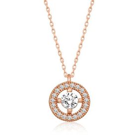 Gumush T5976 Rose Minimal Yuvarlak Tektaş Gümüş Bayan Kolye