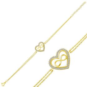 Gumush T5992 Gold Kalp Sonsuzluk Bayan Gümüş Bileklik