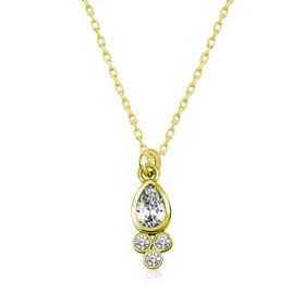 Gumush T5996 Gold Çiğ Damlası Tektaş Kadın Gümüş Kolye