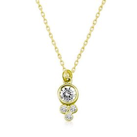 Gumush T5998 Gold Çiğ Damlası Yuvarlak Tektaş Gümüş Bayan Kolye