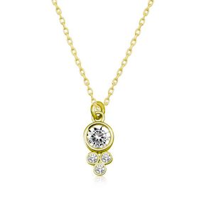 Gumush T5998 Gold Çiğ Damlası Yuvarlak Tektaş Gümüş Bayan Kolye