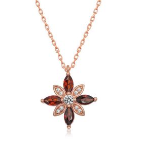 Gumush T6017 Gümüş Rose Kırmızı Taşlı Umut Çiçeği Kolye