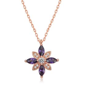 Gumush T6018 Gümüş Rose Mor Taşlı Umut Çiçeği Kolye