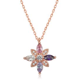 Gumush T6020 Gümüş Rose Mix Taşlı Umut Çiçeği Kolye