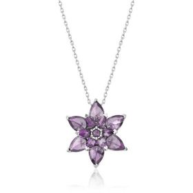 Gumush T6035 PB Mor Lotus Çiçeği Bayan Gümüş Kolye
