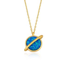 Gumush T6045 Gold Opal Taşlı Gezegen Bayan Gümüş Kolye