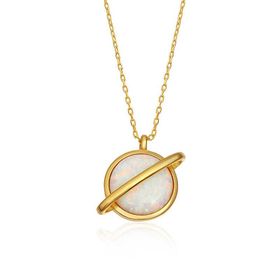Gumush T6046 Gold Opal Taşlı Gezegen Bayan Gümüş Kolye