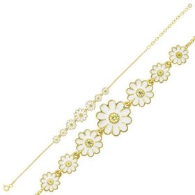 Gumush T6047 Gold Sıralı Papatya Bayan Gümüş Bileklik