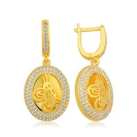 Gumush T6114 PB Tuğralı Oval Bayan Gümüş Küpe