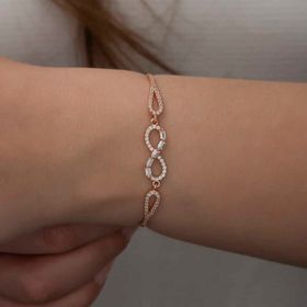 Gumush T6180 Gümüş Rose Baget Taşlı Sonsuzluk Bileklik