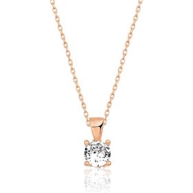 Gumush T6240 ​PB Rose Tek Taş Bayan Gümüş Kolye